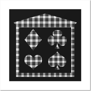 Black and White Plaid Playing Card Suits Posters and Art